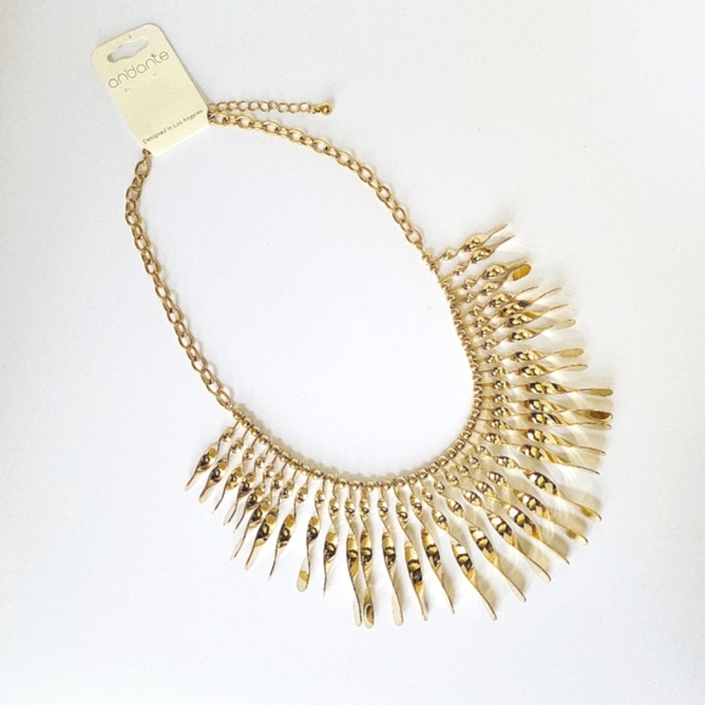 New!Goldtone Dangle Spiral,Sunburst Statement Necklace w/Lobster Clasp& Extender